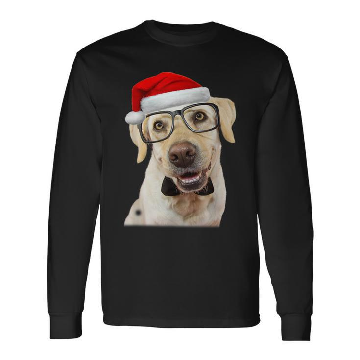 Yellow Lab Glasses Santa Hat Christmas Labrador Retriever Long Sleeve T-Shirt