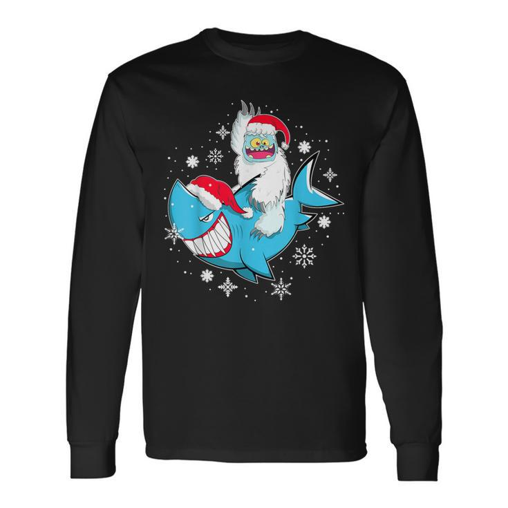 Yeti To Party Shark Santa Hat Christmas Pajama Xmas Long Sleeve T-Shirt