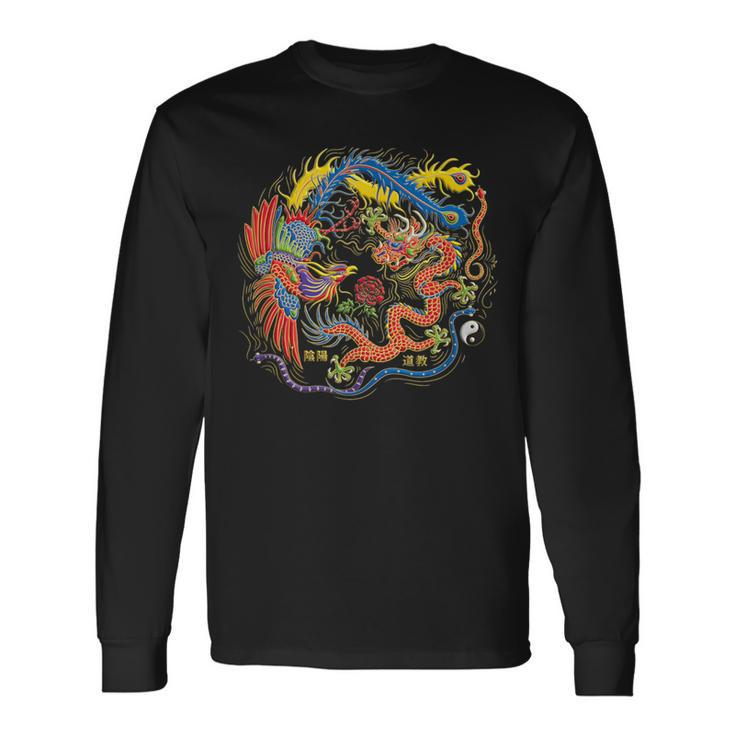 Yin Yang Dragon Phoenix Tai Chi Balance Warrior Long Sleeve T-Shirt