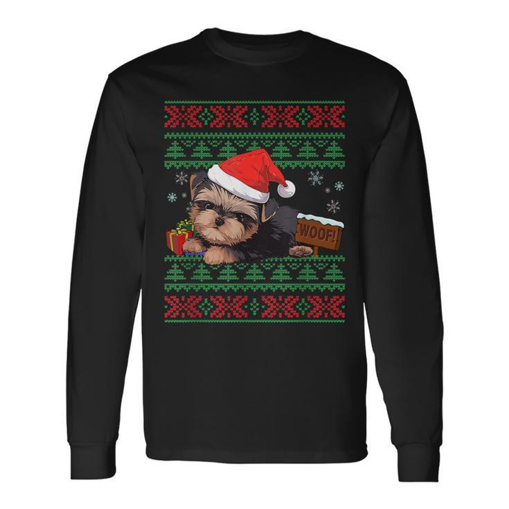Yorkshire Terrier Dog Lover Santa Hat Ugly Christmas Sweater Long Sleeve T-Shirt