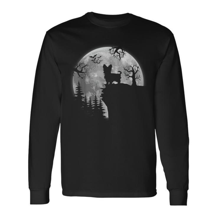 Yorkshire Terrier And Moon Halloween Dog Lover Vintage Moon Long Sleeve T-Shirt T-Shirt