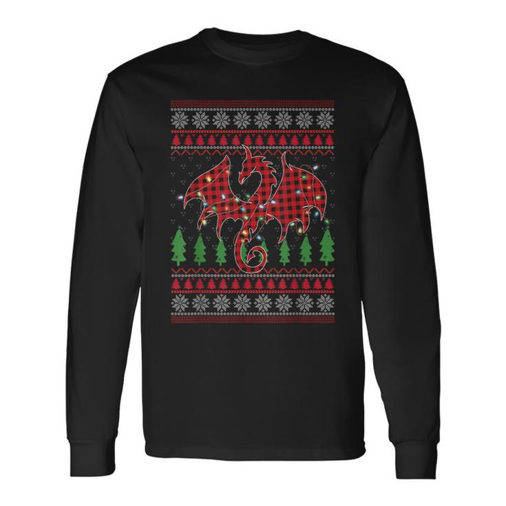 Zodiac Dragon Ugly Sweater Christmas Lights Dragon Lover Long Sleeve T-Shirt