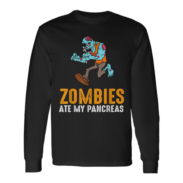 Zombie Ate My Pancreas T1d Awareness Halloween Boys Girls Halloween Long Sleeve T-Shirt