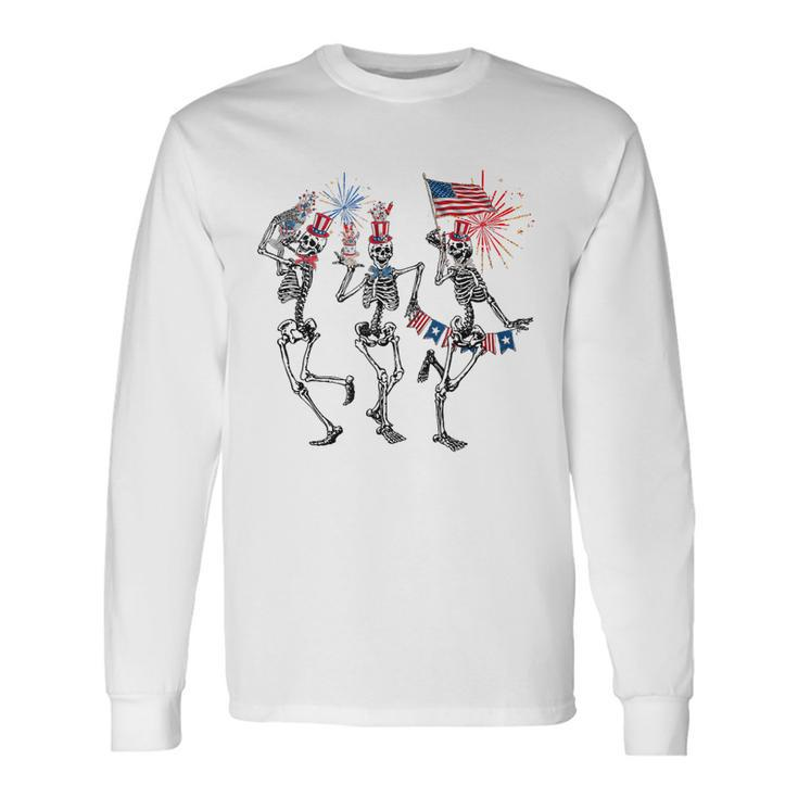 4Th July Independence Day Dancing Skeletons America Flag Long Sleeve T-Shirt T-Shirt