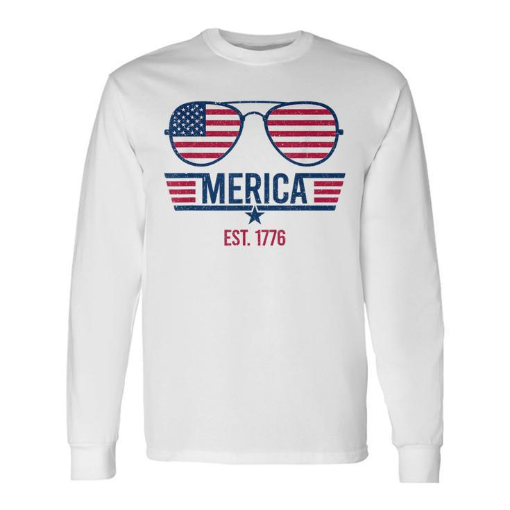 America Est 1776 4Th Of July Patriotic Usa Flag Sunglasses Long Sleeve T-Shirt T-Shirt