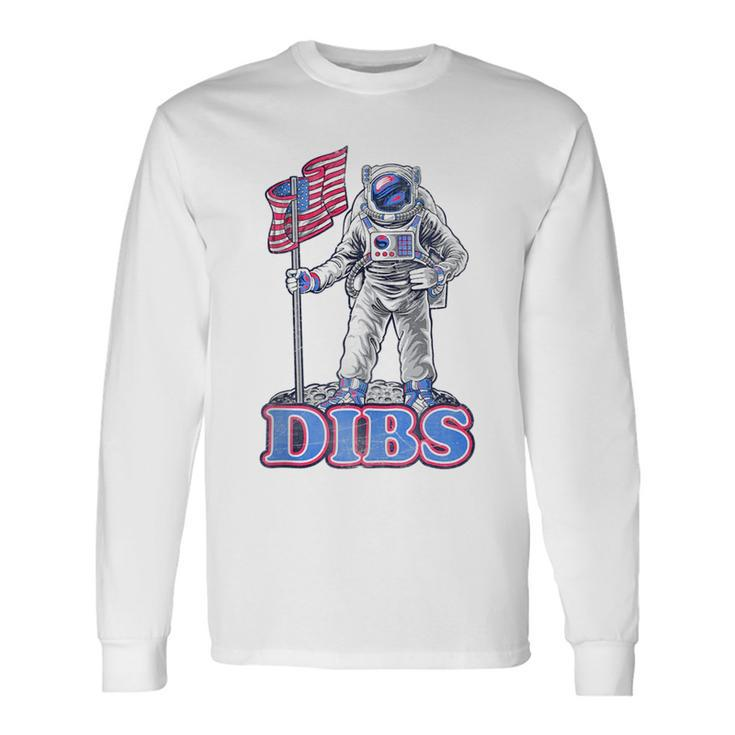 American Flag Astronaut Moon Dibs Red White Blue 4Th Of July Moon Long Sleeve T-Shirt T-Shirt