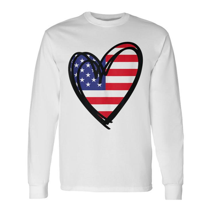 American Flag Heart 4Th Of July Usa Patriotic Pride Patriotic Long Sleeve T-Shirt T-Shirt
