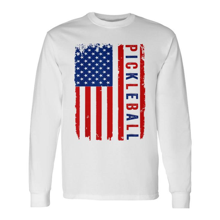 American Flag Pickleball 4Th Of July Cool Sport Patriotic Long Sleeve T-Shirt