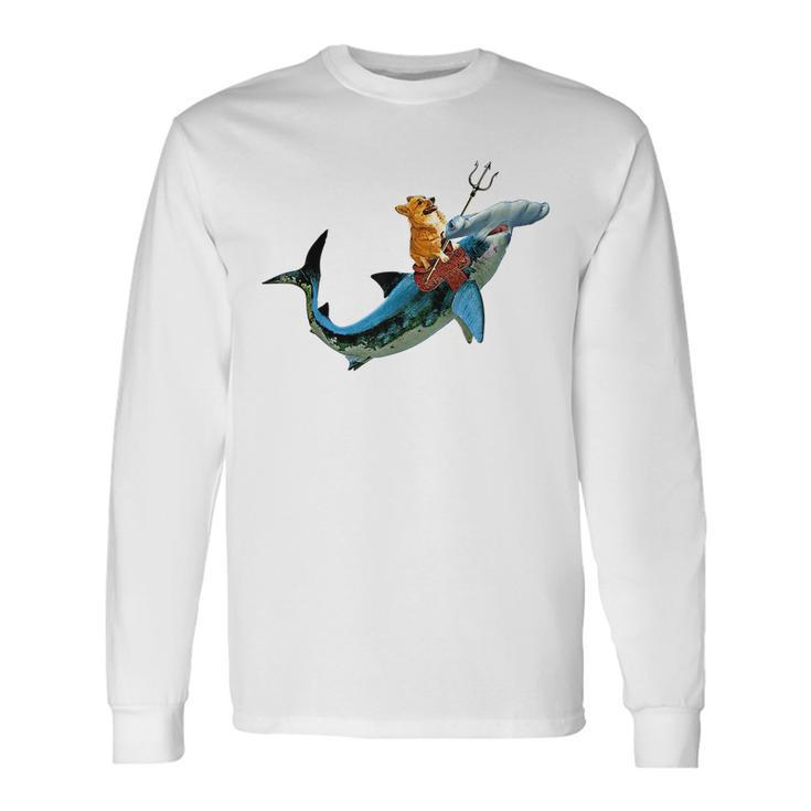 Aquadog The Corgi Rides Hammerhead Shark Of Radness Long Sleeve T-Shirt