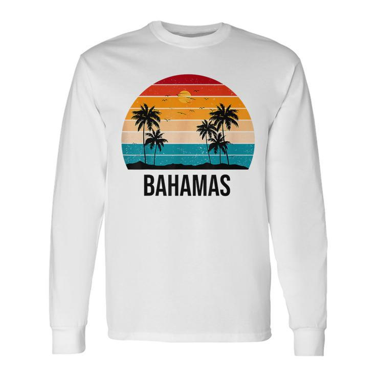 Bahamas Sunset Vintage Souvenir Palm Tree Beach Sun Long Sleeve T-Shirt T-Shirt