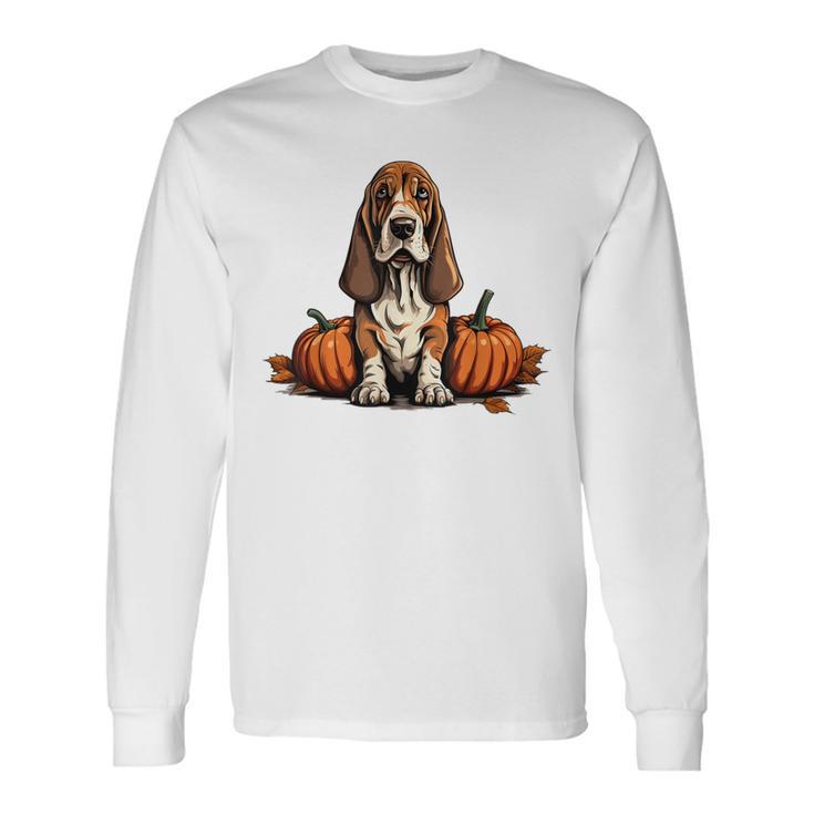 Basset Hound Dog Pumpkin Lazy Halloween Party Costume Long Sleeve T-Shirt