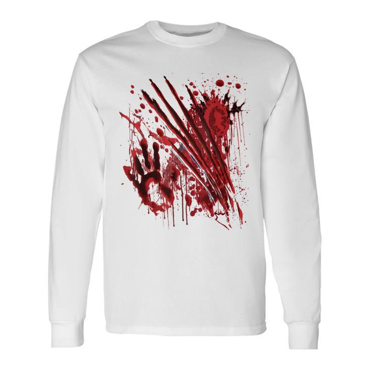 Blood Splatter Bloody Handprint Red Hand Zombie Outbreak Long Sleeve T-Shirt