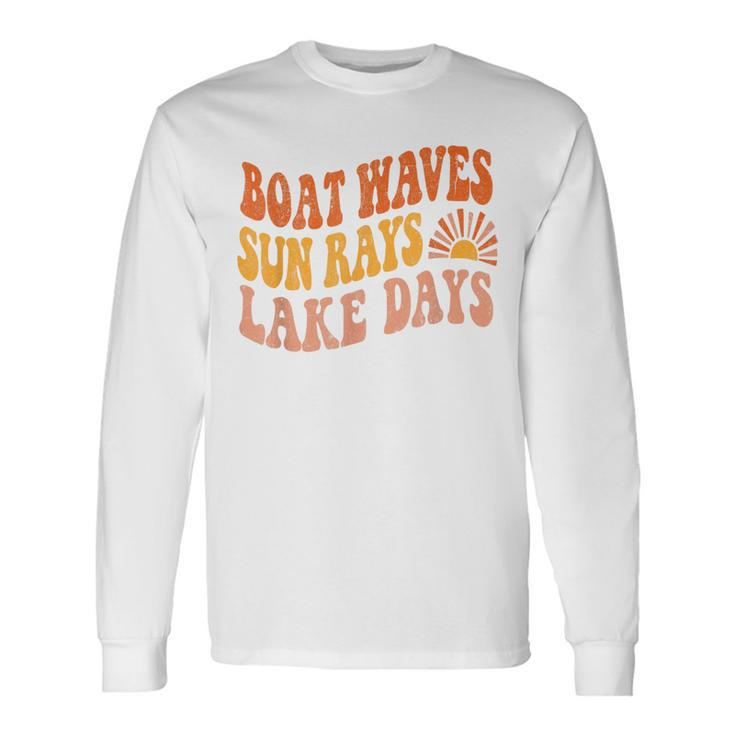 Boat Waves Sun Rays Lake Days Cute Retro 70S Summer Vacation Long Sleeve T-Shirt