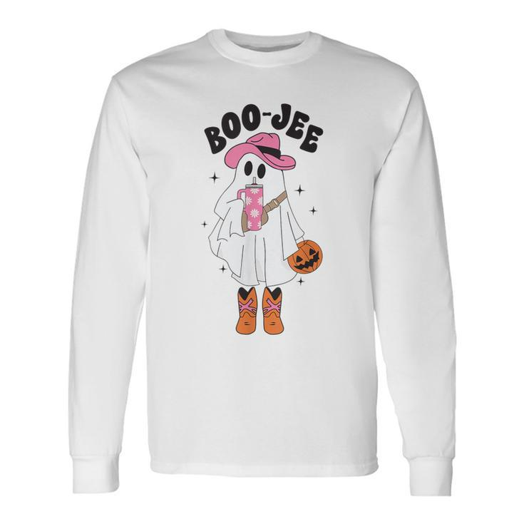 Boo-Jee Spooky Season Retro Ghost Western Halloween Boujee Long Sleeve T-Shirt