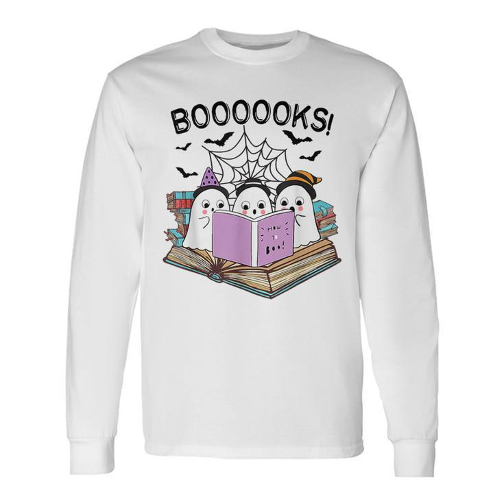 Boooks Cute Ghost Book Worm Nerd Halloween Spooky Party Long Sleeve T-Shirt