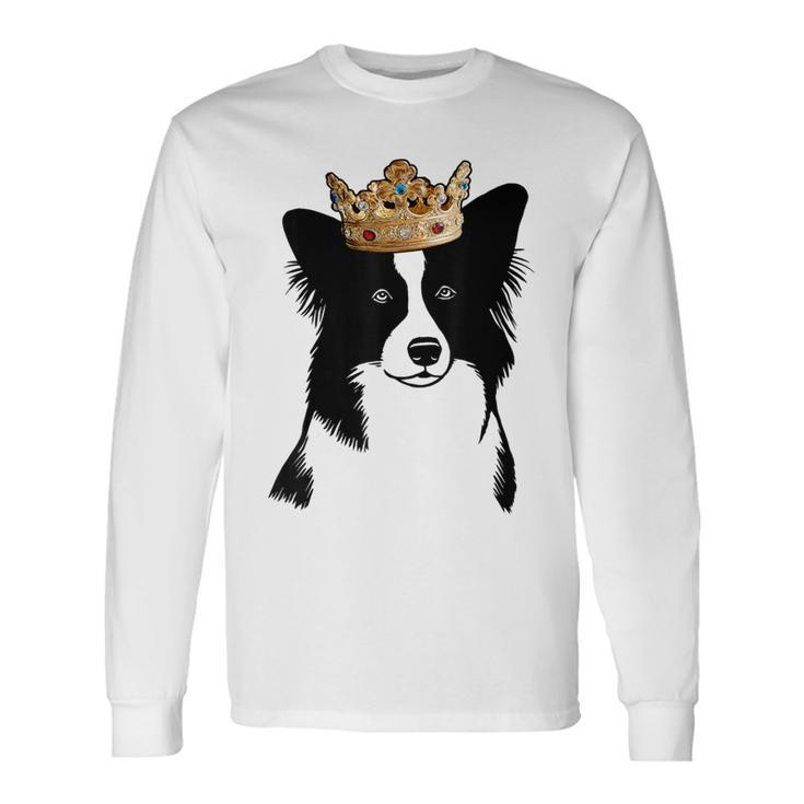 Border Collie Dog Wearing Crown Long Sleeve T-Shirt
