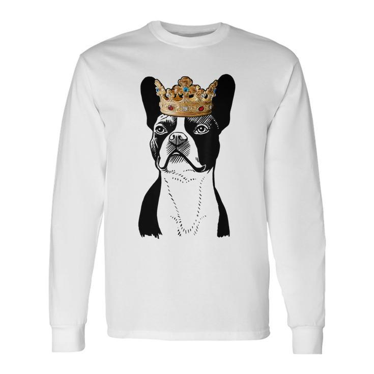 Boston Terrier Dog Wearing Crown Long Sleeve T-Shirt