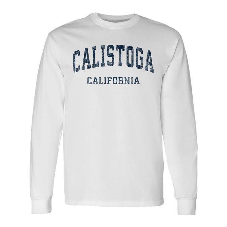 Calistoga California Ca Vintage Varsity Sports Navy Long Sleeve T-Shirt
