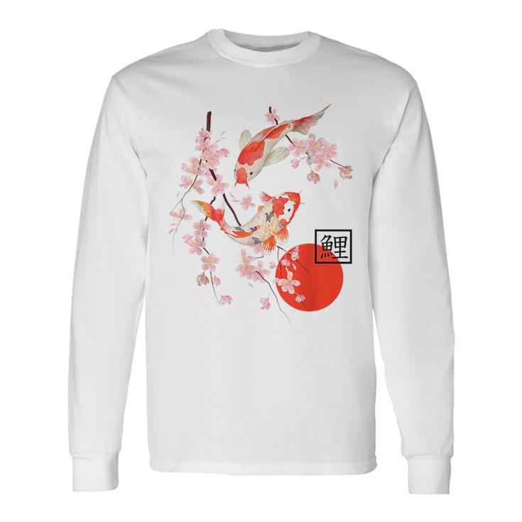 Cherry Blossom Japanese Koi Carp Fish Sakura Graphic Long Sleeve T-Shirt T-Shirt