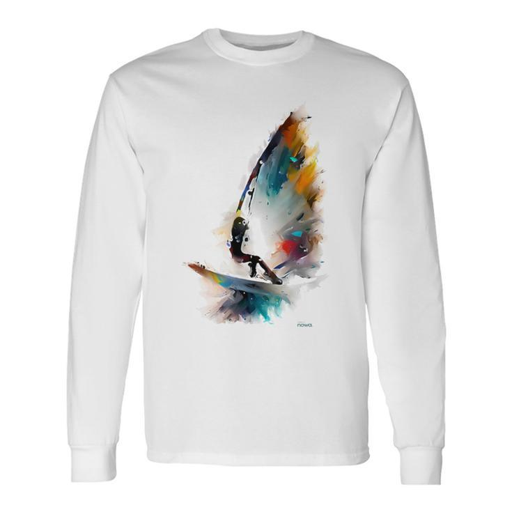 Cool Windsurfer On A Surfboard Riding The Waves Of The Ocean Long Sleeve T-Shirt