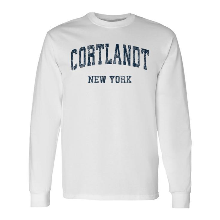 Cortlandt New York Ny Vintage Varsity Sports Navy Long Sleeve T-Shirt