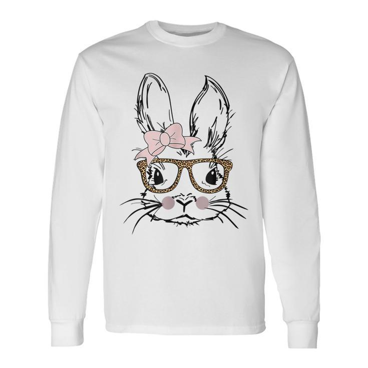 Cute Bunny Face Leopard Print Glasses Easter Long Sleeve T-Shirt