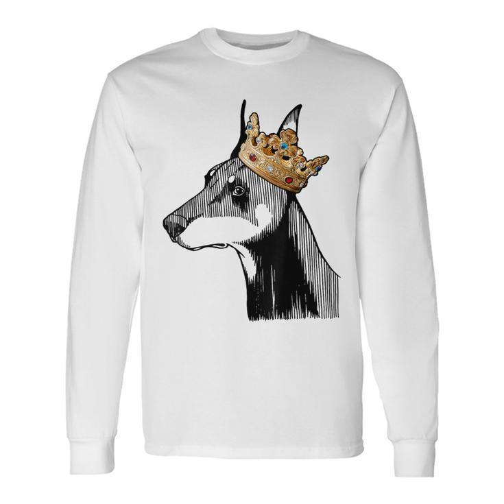 Doberman Pinscher Dog Wearing Crown Long Sleeve T-Shirt