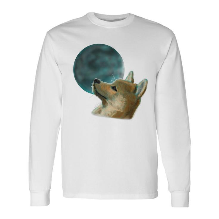 Dog Looking Up At The Moon Moon Long Sleeve T-Shirt T-Shirt