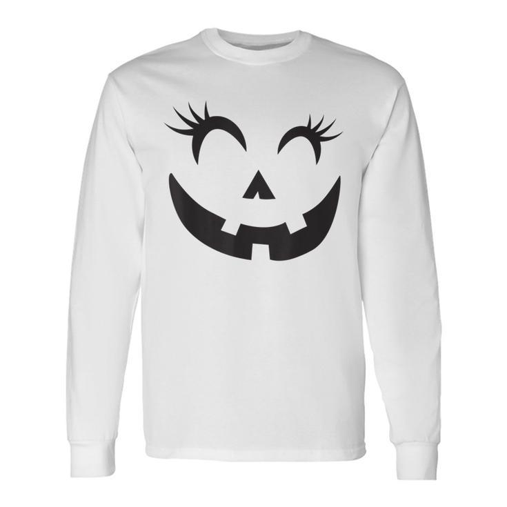 Eyelashes Halloween Outfit Pumpkin Face Costume Long Sleeve T-Shirt