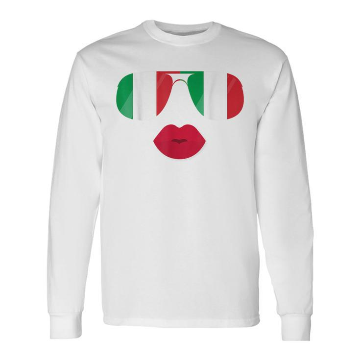 Flag Italia Sunglasses Lips Italian Flags Italy Long Sleeve T-Shirt T-Shirt