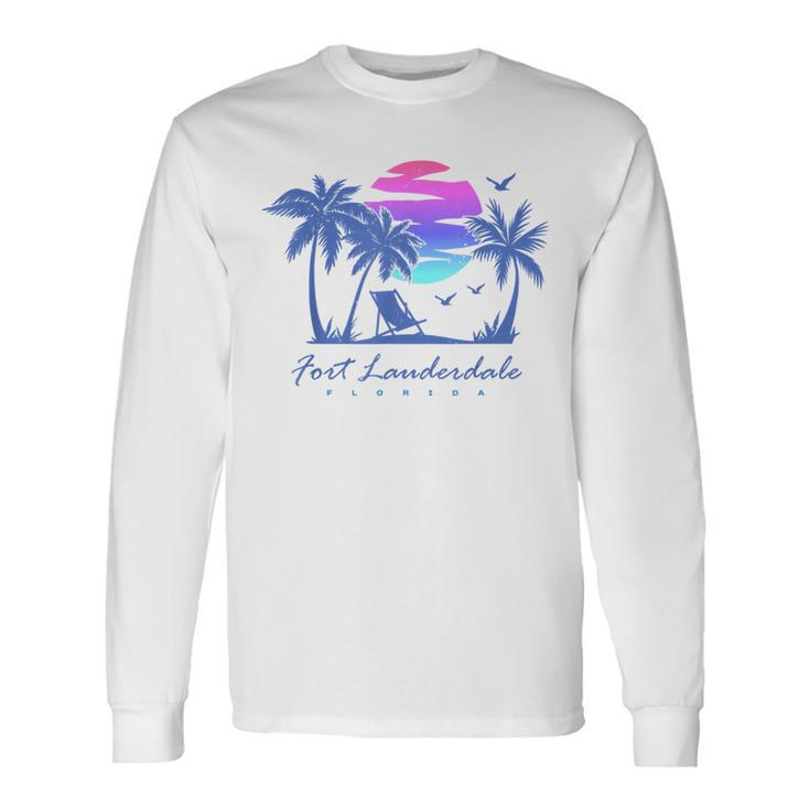 Fort Lauderdale Florida Beach Vacation Retro Vintage Sunset Long Sleeve T-Shirt T-Shirt