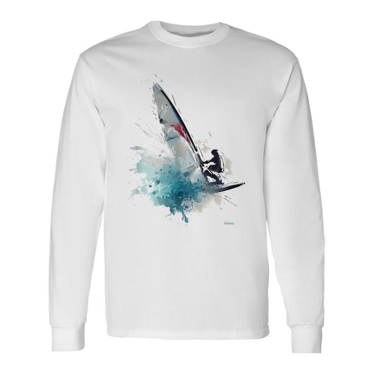 Fun Windsurfing On A Surfboard Riding The Waves Of The Ocean Long Sleeve T-Shirt