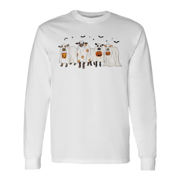 Cow Ghost Halloween Farmer Trick Or Treat Cow Lover Long Sleeve T-Shirt