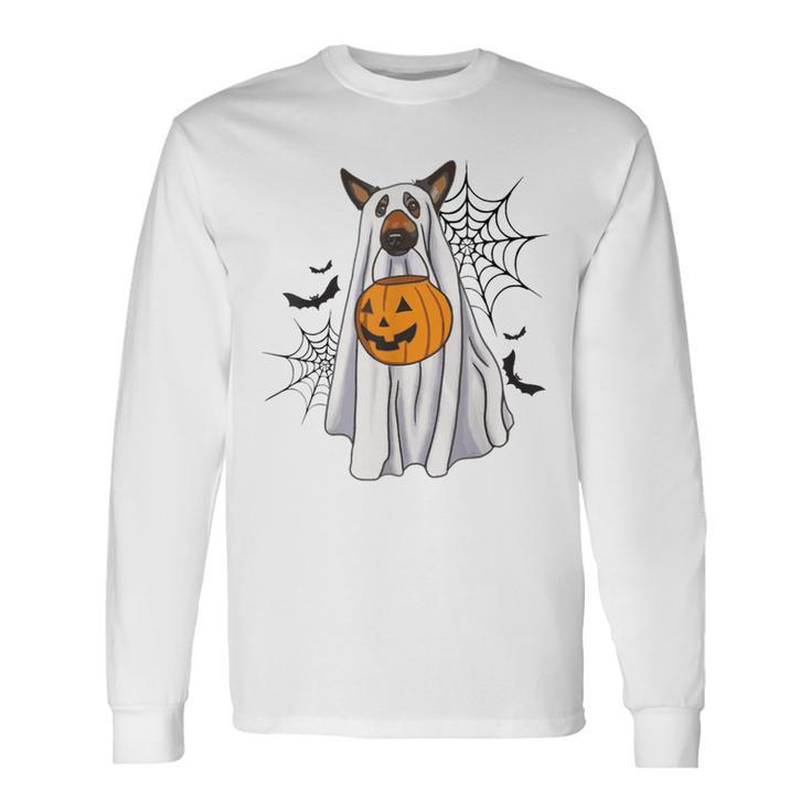 German Shepherd Ghost Halloween Pumpkin For Dog Lover Long Sleeve T-Shirt