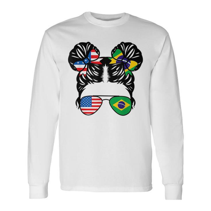 Half American Half Brazilian Girl Usa Brazil Flag Patriot Long Sleeve T-Shirt T-Shirt