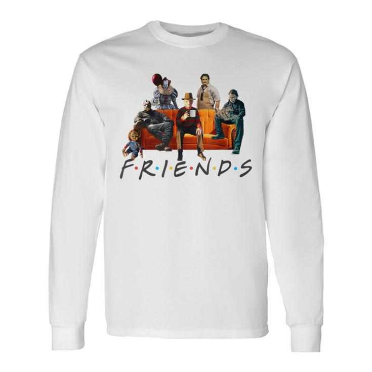 Halloween Friends Crew Gathering On A Spooky Orange Couch Long Sleeve T-Shirt