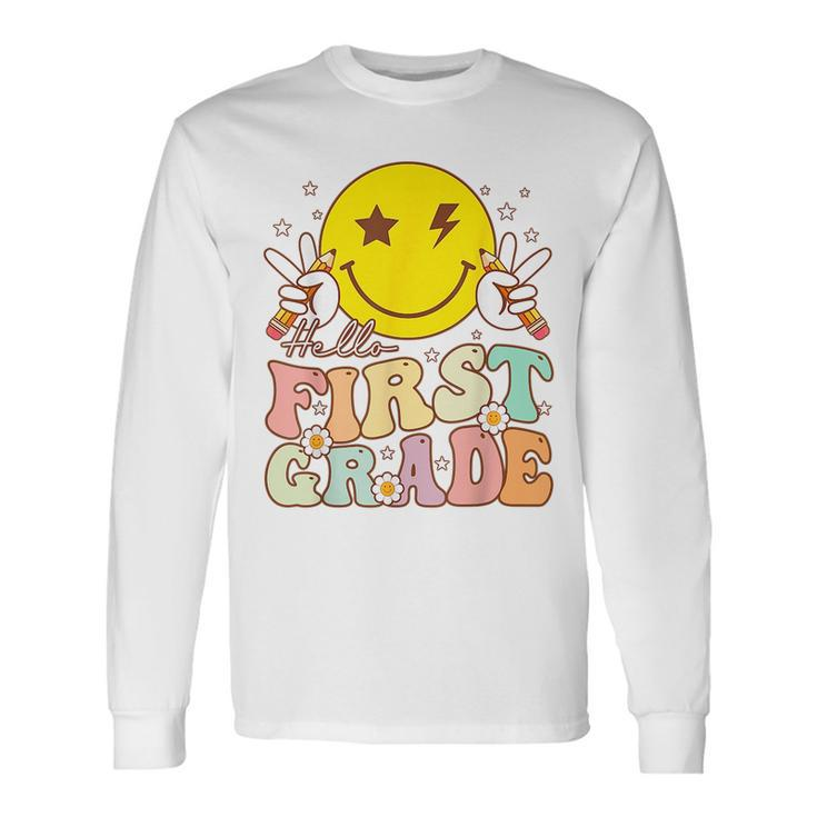 Hello First Grade Hippie Smile Face 1St Grade Back To School Long Sleeve T-Shirt