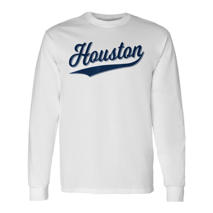 Houston Sports Script Cursive Text Classic Swoosh Long Sleeve T-Shirt