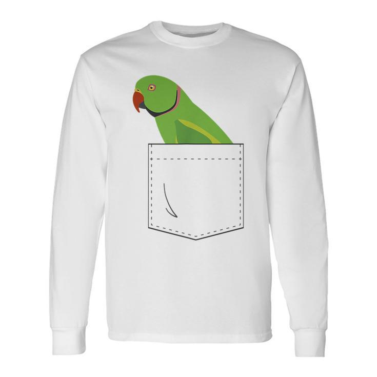 Indian Ringneck Parakeet Parrot Male Fake Pocket Long Sleeve T-Shirt