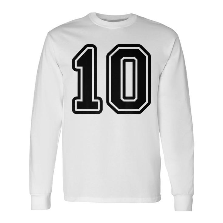 Jersey 10 Black Sports Team Jersey Number 10 Long Sleeve T-Shirt