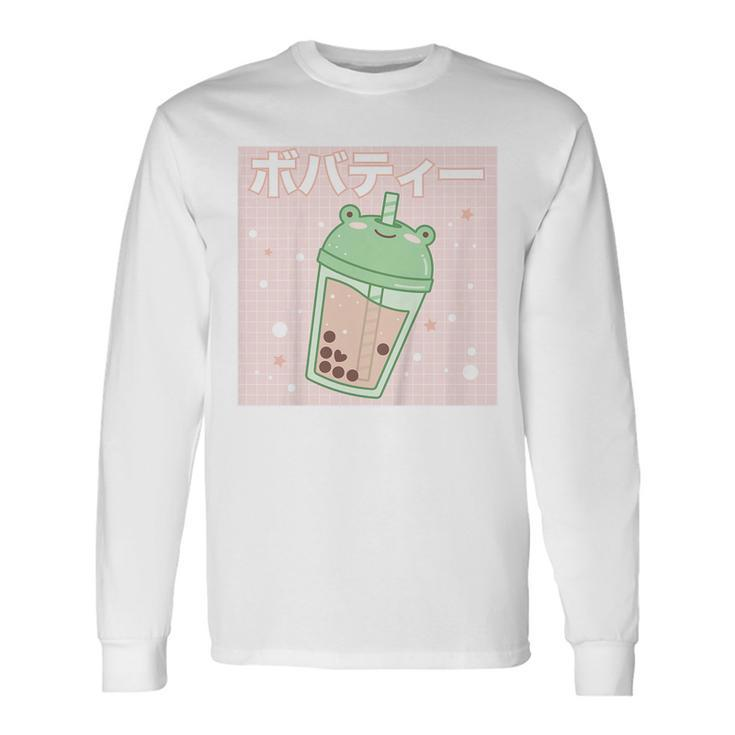 Kawaii Aesthetic Cute Boba Bubble Milk Tea Pink Long Sleeve T-Shirt T-Shirt