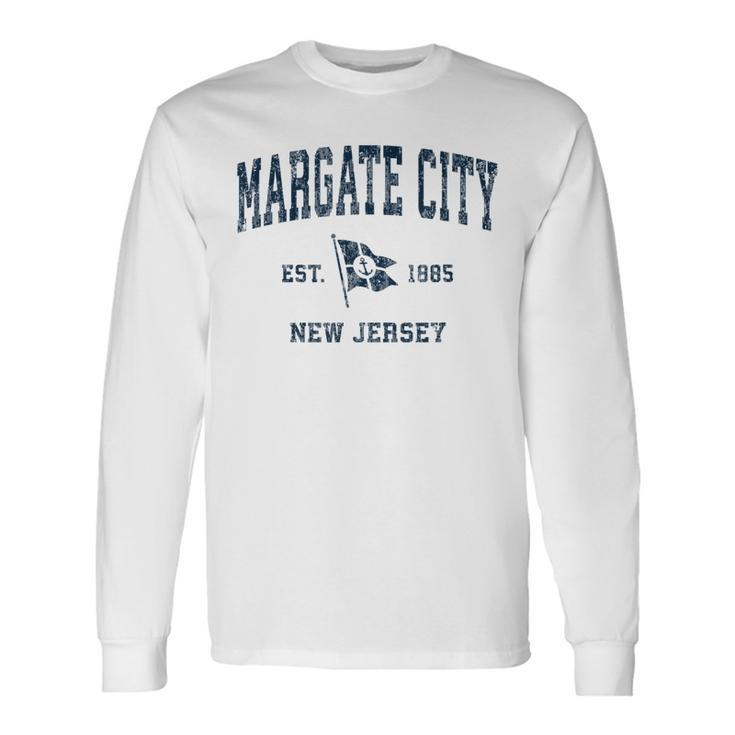 Margate City Nj Vintage Sports Navy Boat Anchor Flag Long Sleeve T-Shirt T-Shirt