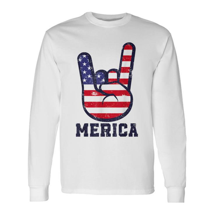Merica Rock Sign 4Th Of July American Usa Flag Patriotic Long Sleeve T-Shirt T-Shirt Gifts ideas