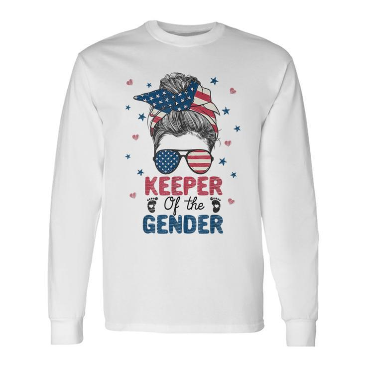 Messy Bun Keeper Of The Gender 4Th Of July Gender Keeper Long Sleeve T-Shirt T-Shirt