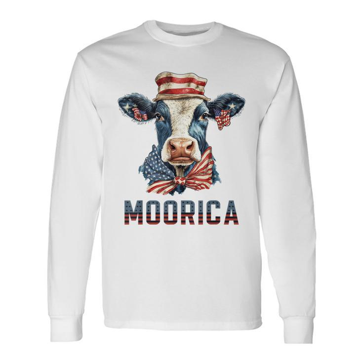 Moorica Cow July 4 American Flag Usa Farmer Cattle Long Sleeve T-Shirt T-Shirt