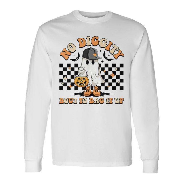 No Diggity Bout To Bag It Up Retro Halloween Spooky Season Long Sleeve T-Shirt Gifts ideas