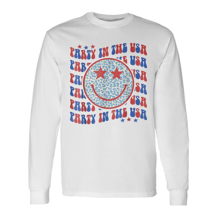 Party In The Usa Hippie Smile Face Leopard 4Th Of July Long Sleeve T-Shirt