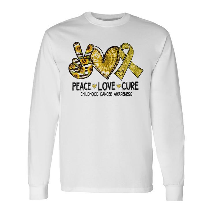 Peace Love Cure Childhood Cancer Awareness Gold Ribbon Long Sleeve