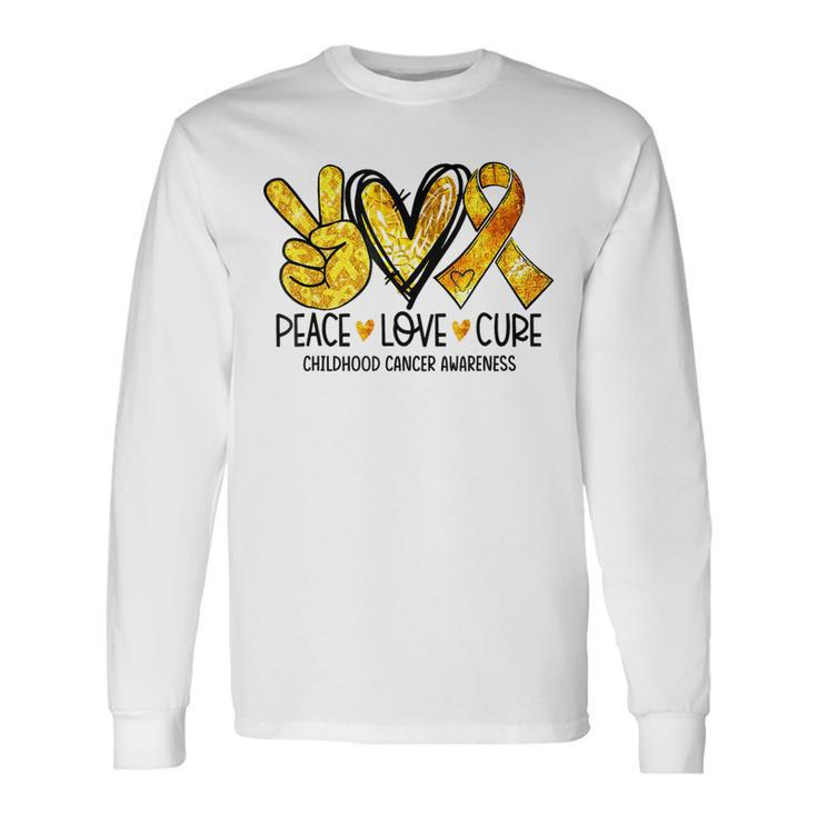 Peace Love Cure Childhood Cancer Awareness Gold Ribbon Long Sleeve