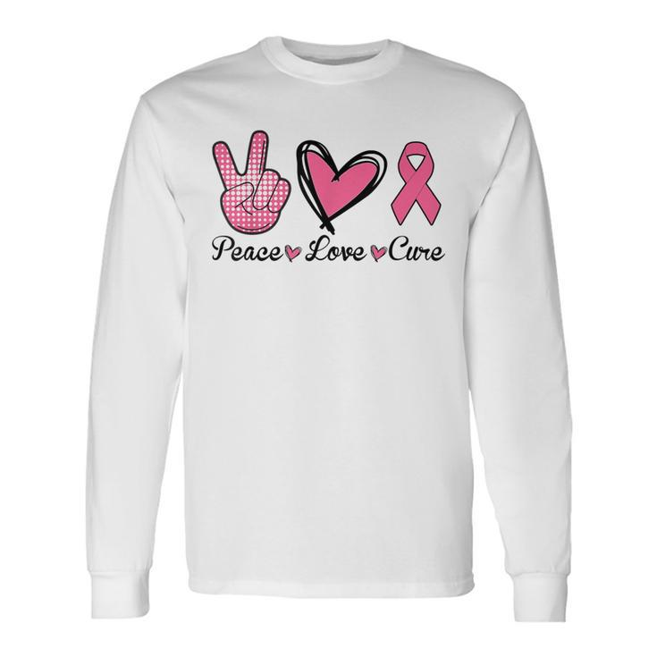 Peace Love Cure Heart Pink Ribbon Breast Cancer Awareness Long Sleeve